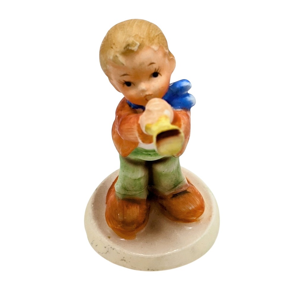 Vintage Nippon Yoko Boeki Ceramic Boy With Horn 3 Inch Figurine